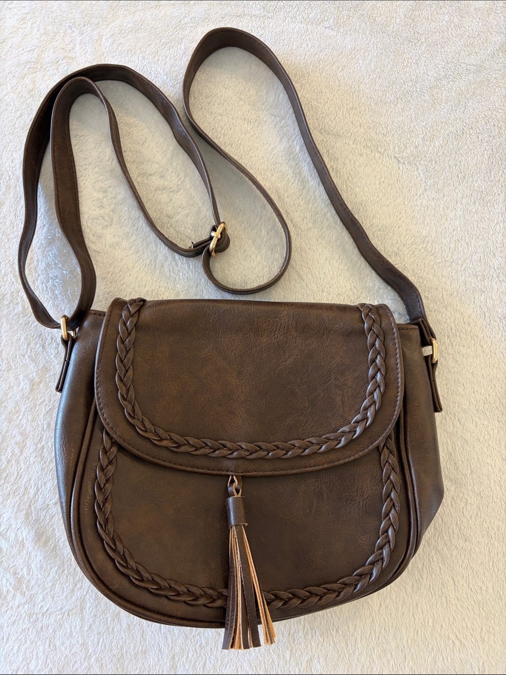 Brown Braided Tassel Crossbody Bag for Women